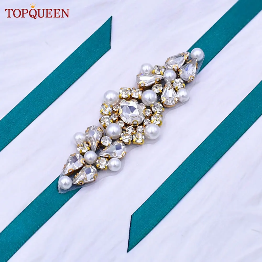 TOPQUEEN S52 New Women Dresses Belts Bridal Wedding Accessories Pearl Rhinestone Gold Decoration Caftan Party Gown Waist Sash