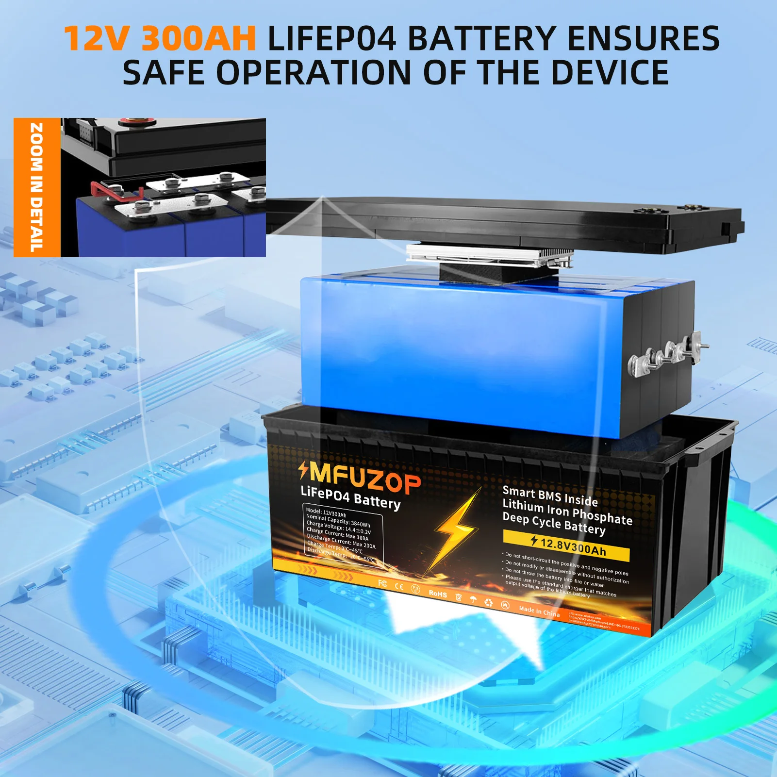 MFUZOP 1280Wh 2560Wh 3840Wh 12V LiFePO4 Rechargeable Battery Intelligent BMS100Ah 200Ah 300Ah System for RV Camping No VAT