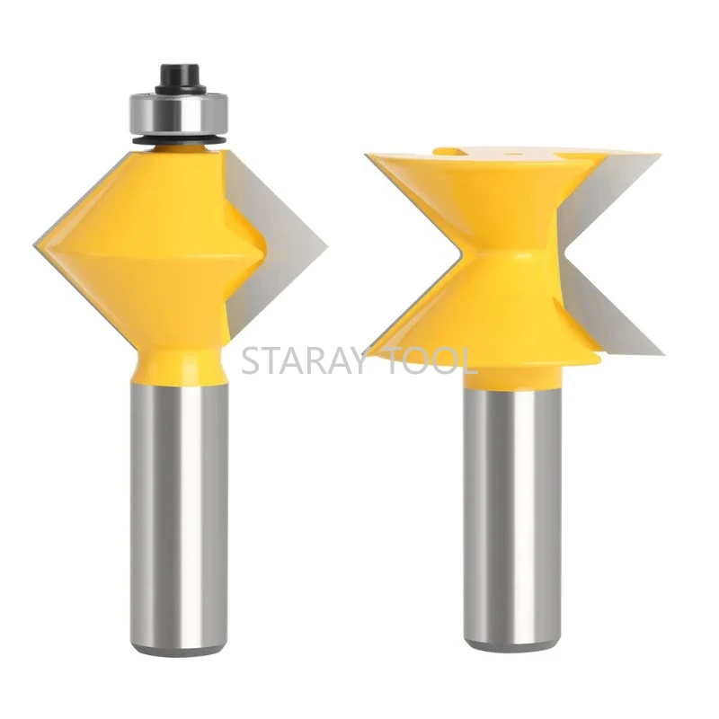 

2PC/Set 1/2" 12.7MM Shank 90 Degree Edge Banding Router Bit Set Milling Cutter Wood Carving V-Design Tongue & Groove Woodworking
