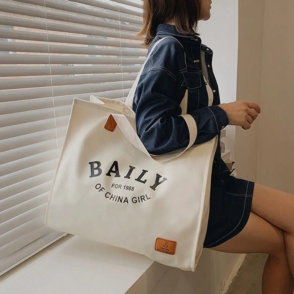 

Large Capacity Letter Canvas Bag Simple Handbag Print Shoulder Bag Mommy Bag Shopping Bag Tote Bag Students