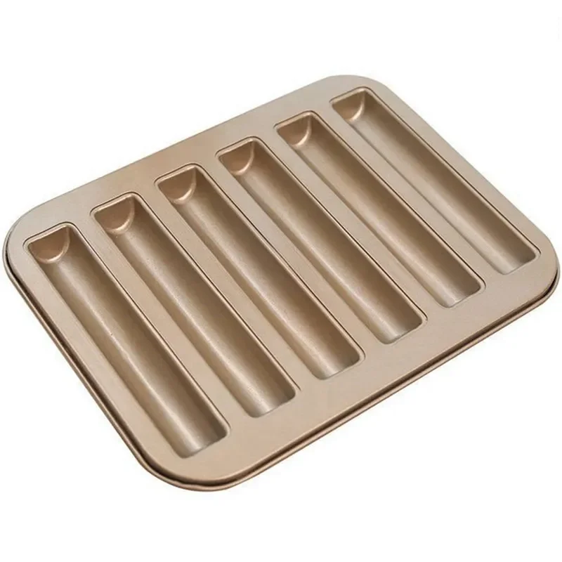 6 Slots Biscuit Stick Baking Tray Carbon Steel Breadstick Biscotti Ladyfinger Small Muffin Cupcake Tin Tray