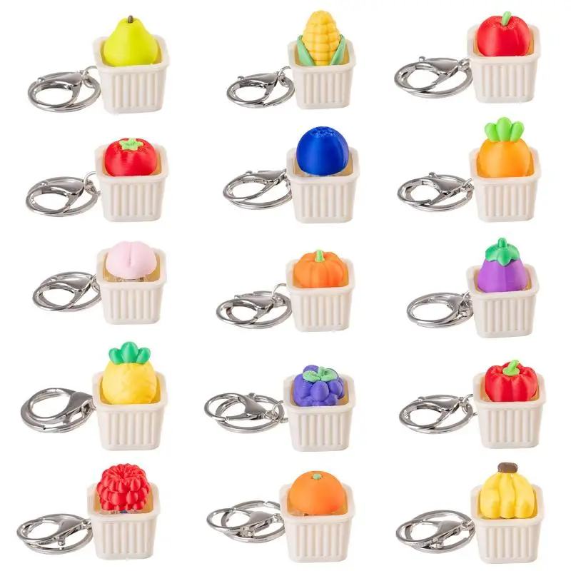 1Pc 3D Fruit Vegetable Keyboard Keychain Fidget Toy No Light Push Stress Relief Sensory Clicker Toy For Kids