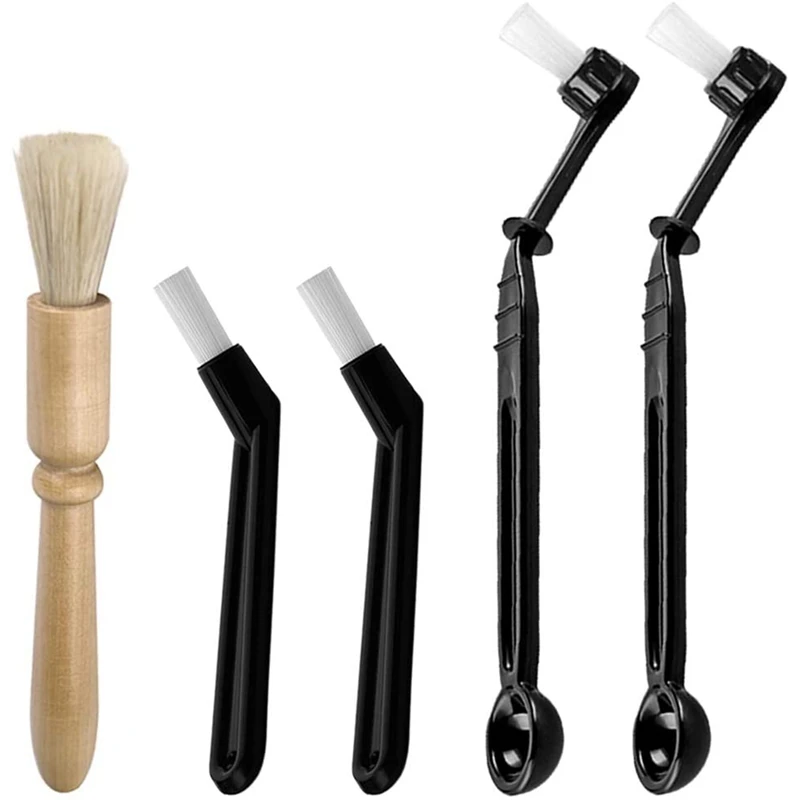 5 Pcs Coffee Machine Cleaning Brush,Brush With Wood Handle And Spoon For Cleaning Coffee Machine,Coffee Grinders