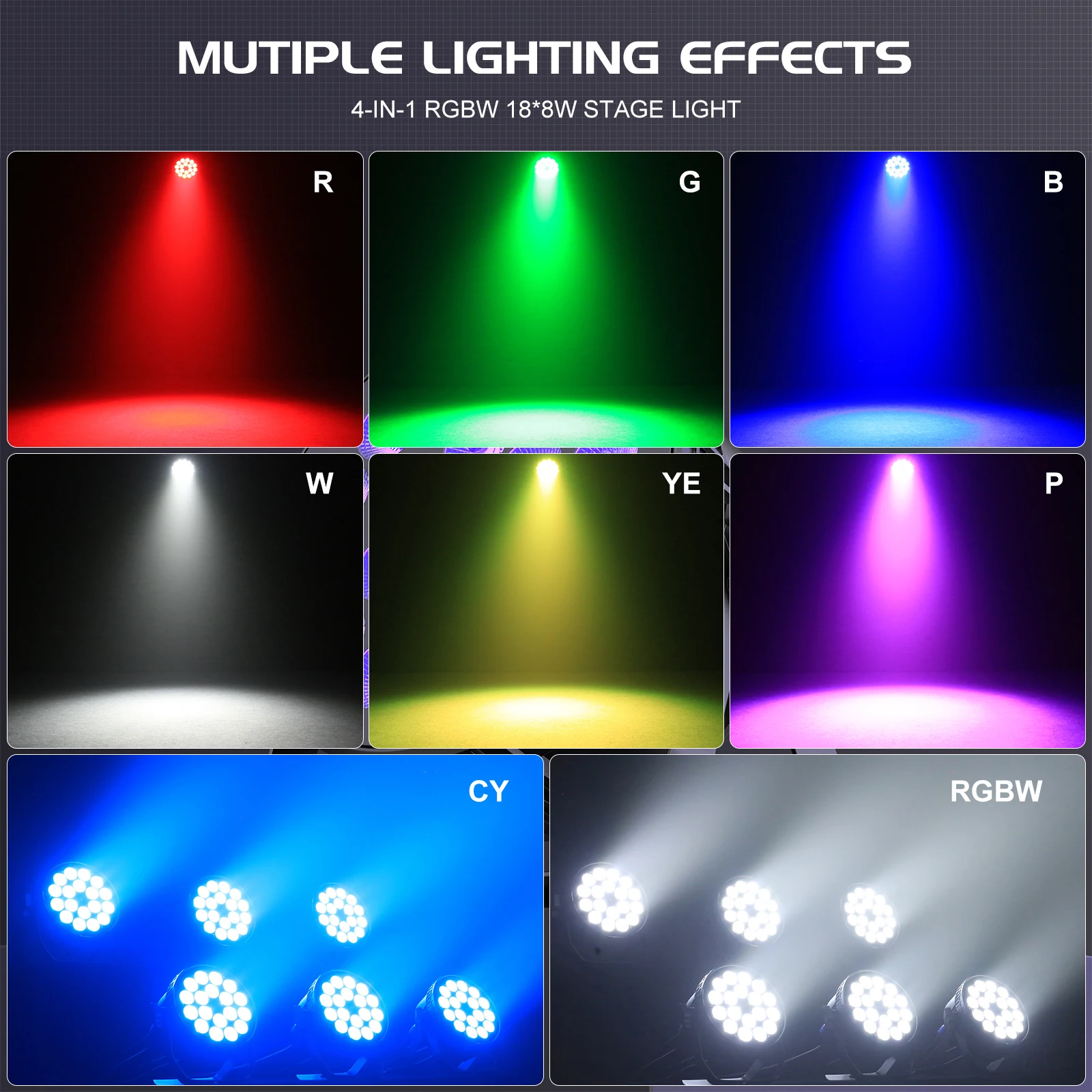 U'King 4PCS 18X8W RGBW LED Par Light DMX512 Disco Light 4IN1 LED Stage Light Effect DJ Equipment for Wedding Bar KTV Party