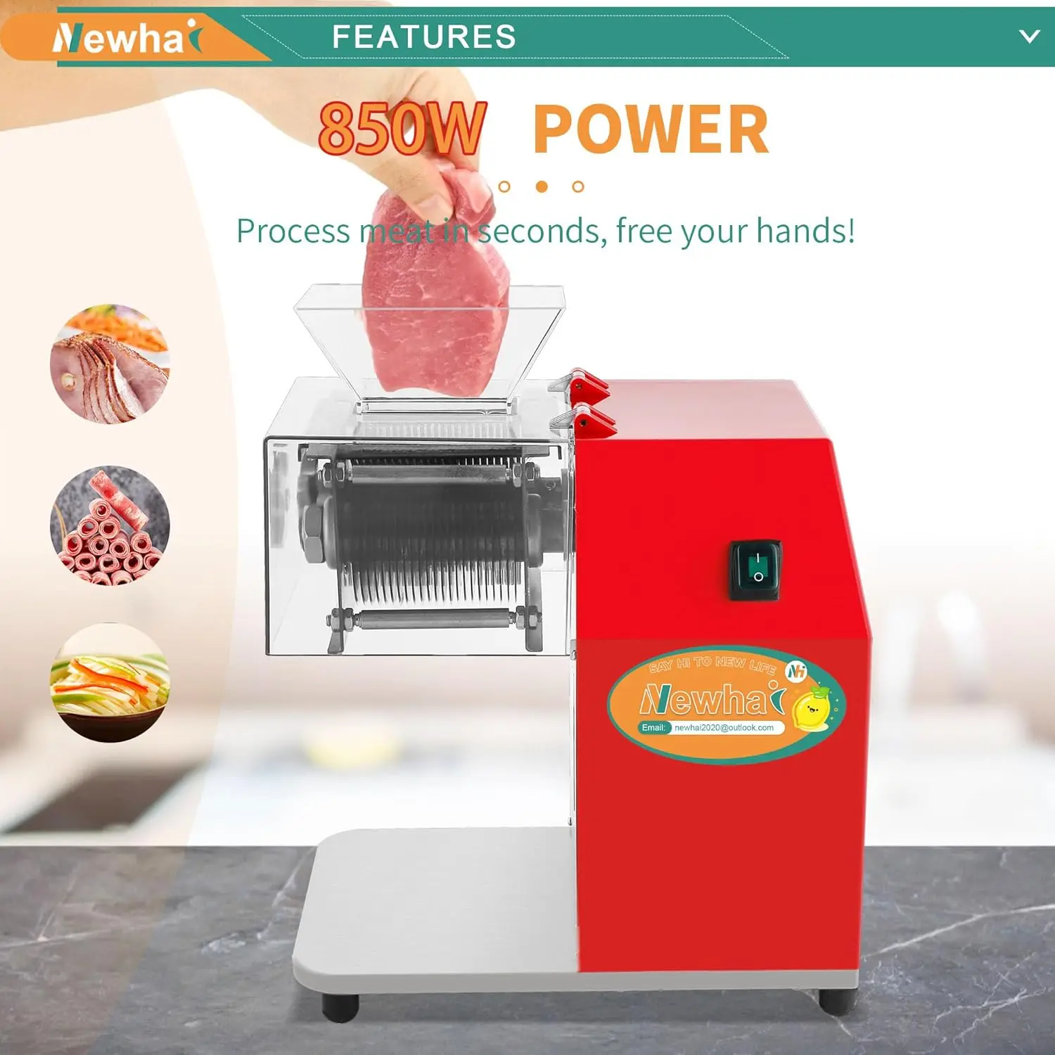 Newhai 850W Meat Cutter Machine, Commercial Meat Cutting Machine 10Mm Heavy Duty, Stainless Steel Meat Slicer Shredder