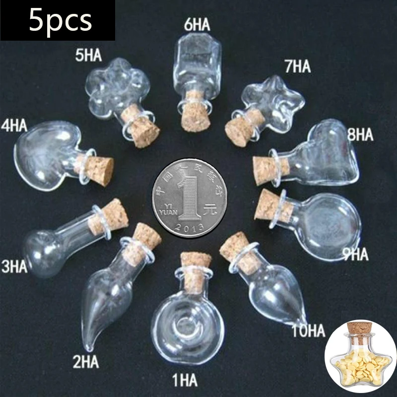 5pcs Mini Cork Plug Stopper Transparent Glass Message Bottles Tiny Small Containers Blank Lovely Clear Vials Decorative Crafts.
