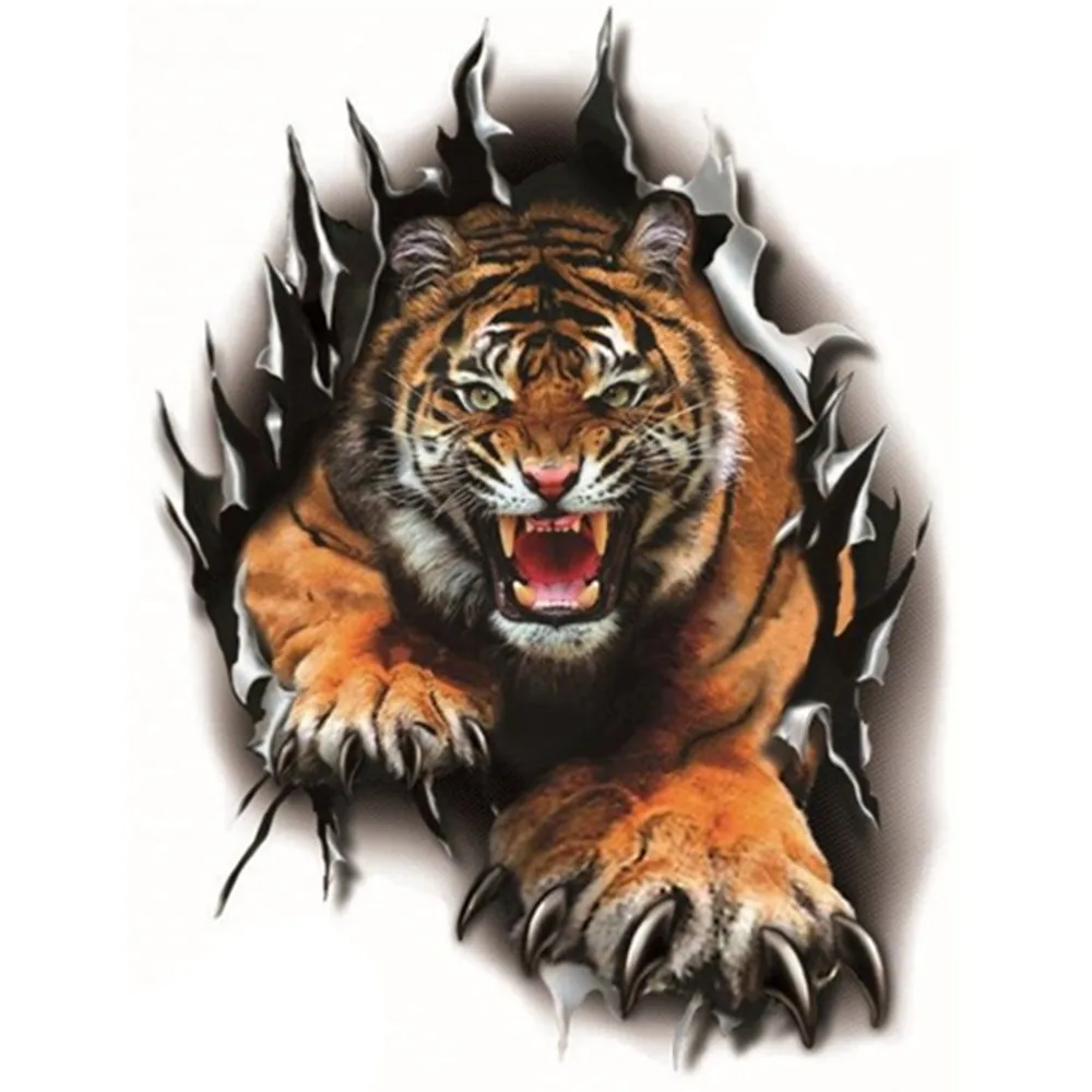 L154 3D Car Styling  Warning Wild Nature Cruel Angry Tiger Adhesive PVC Decal Waterproof Car Body Glass Sticker Pattern Vinyl(