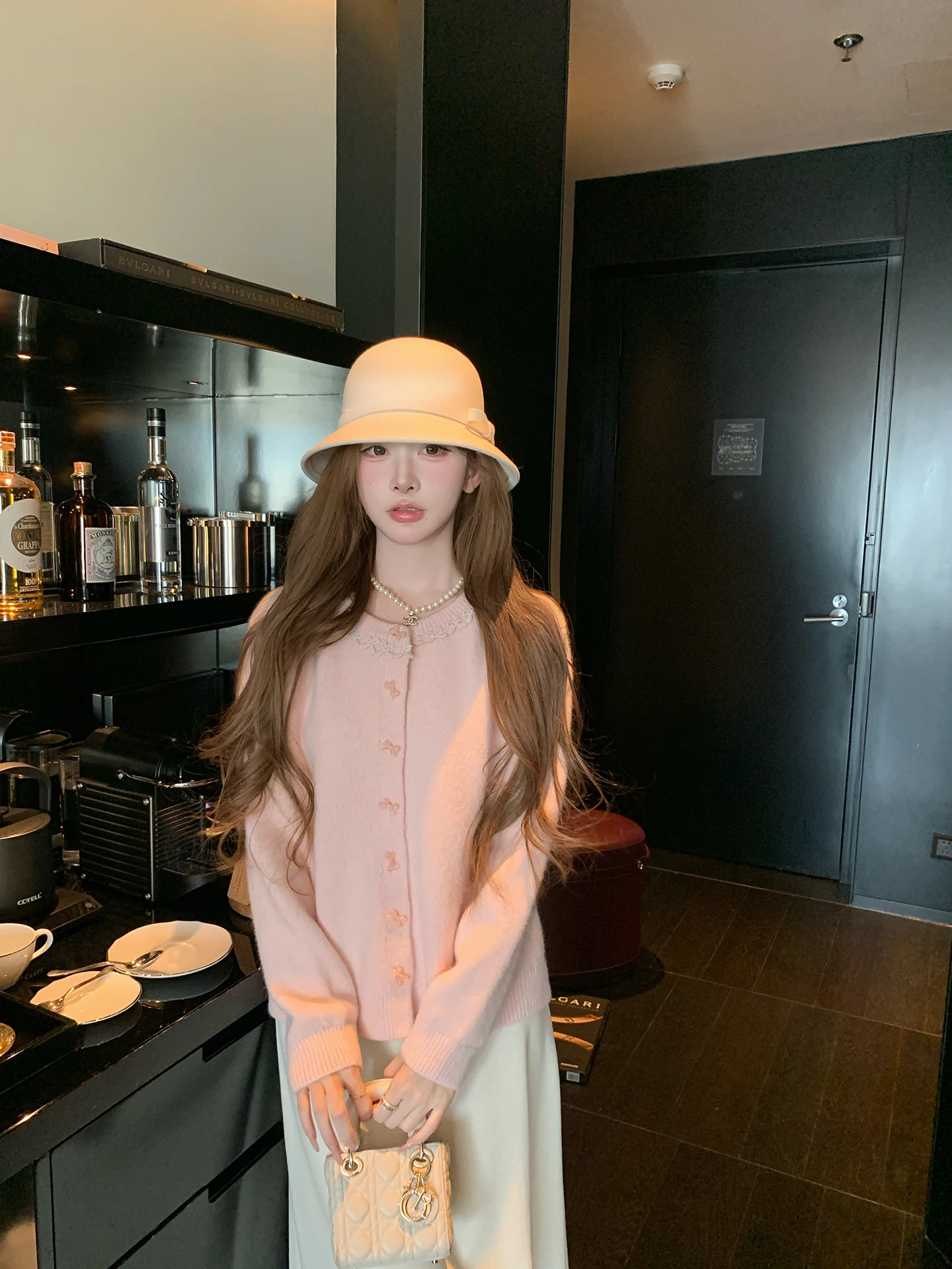 

Chen DaYu Women's Thiened Soft Sweater Cardigan Pink Aosphere Sense Knitted Top Inner And Outer Wear Loose Fit Long Sve