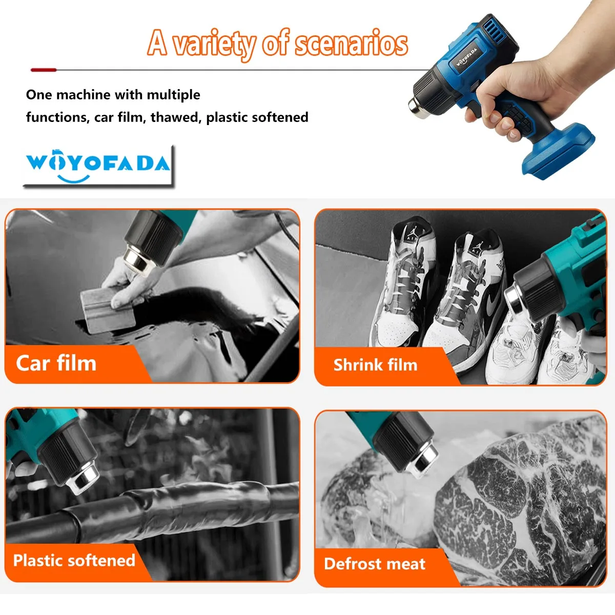 18V Cordless Heat Gun Professional Hot Air Gun for DIY Stripping Paint Shrinking Power Tool for Makita 18V Battery (no battery)