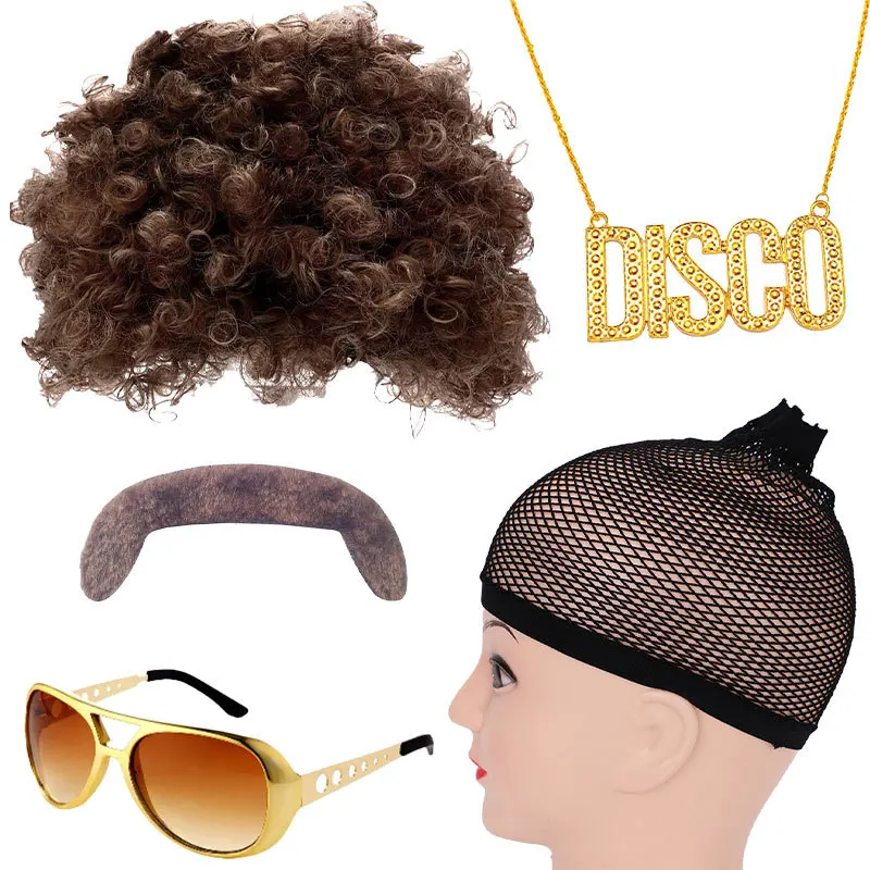 70s Disco Party Movie Role-playing Elvis Prom Funny Glasses Wig Cosplay Costume Presley Dress Up Rock Carnival Accessories Suit