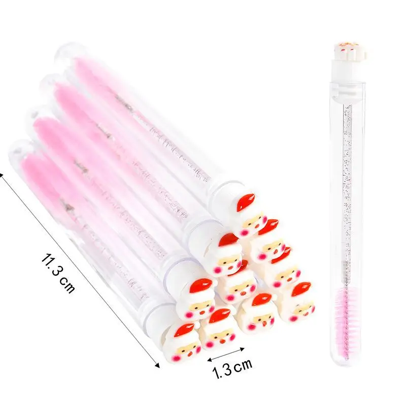 10 Pcs Eyelash Lash Brush Tube Christmas Gift Winter Snow Santa Deer Christmas Eyelash Lash Brush in Tube Factory Wholesale