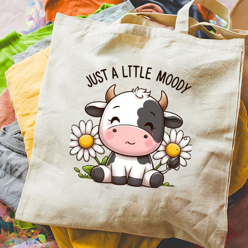 

Холщовая сумка с милым мультяшным рисунком коровы, милый снеговик, сумка для покупок, сумка на плечо, складная сумка, праздничный подарок