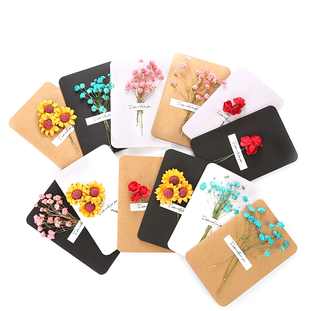 

12 Pcs Greeting Cards Eco Friendly Dried Flower Decor Birthday Valentine Party Card Envelope Mother Gift Stationery