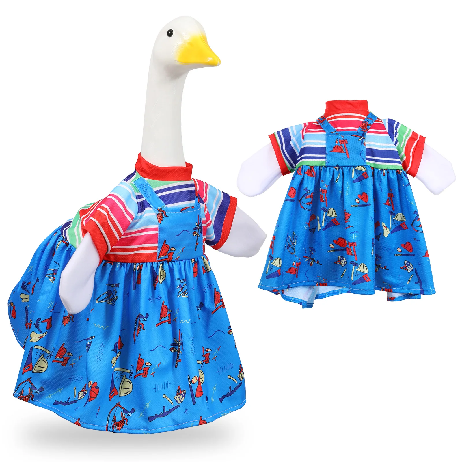 

Porch Goose Halloween Outfits Horror Movies Lawn Goose Statue Chucky Clothes for 23" Cement Garden Goose Outdoor Fall Patio