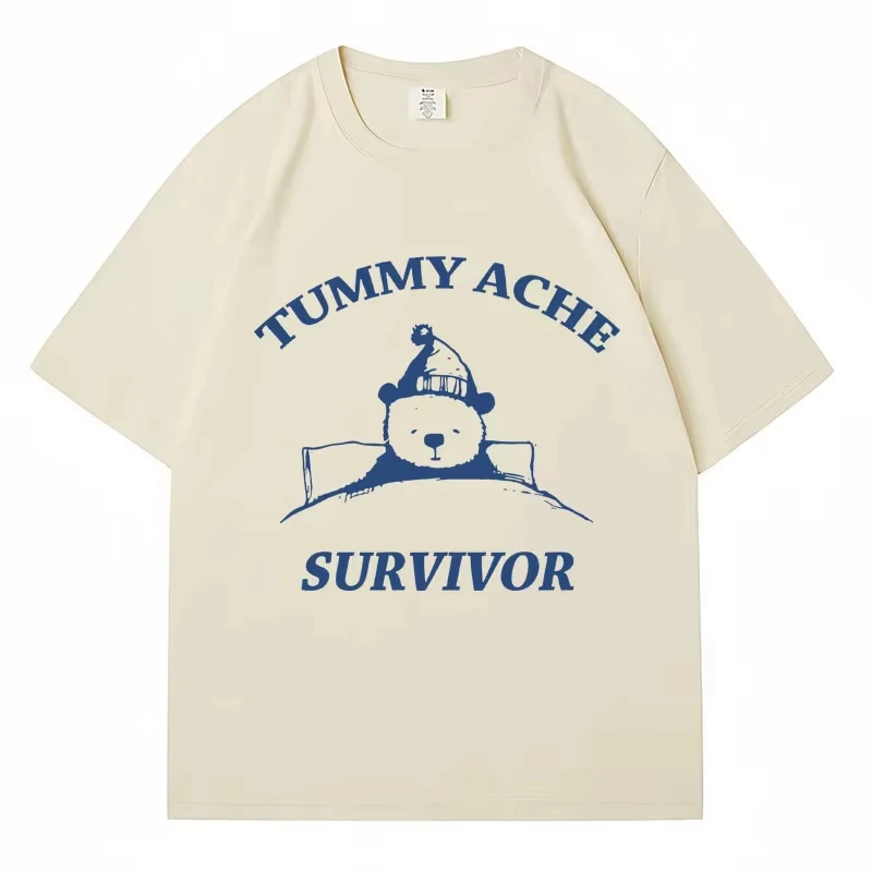 

Tummy Ache Survivor Bear Graphic Printed T Shirts Women Fashion Short Sleeve T-shirt Casual Kawaii Y2k Streetwear Clothing