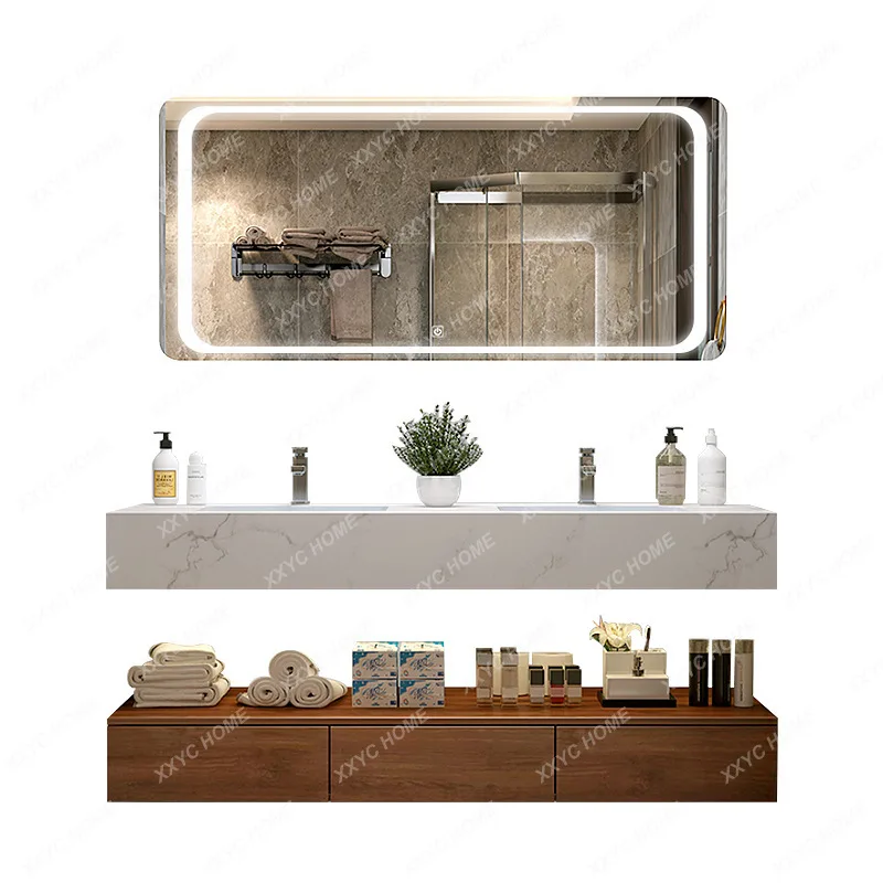 Mirror Cabinet Combination Simple Marble Double Basin Wash Basin Washstand Mirror Cabinet