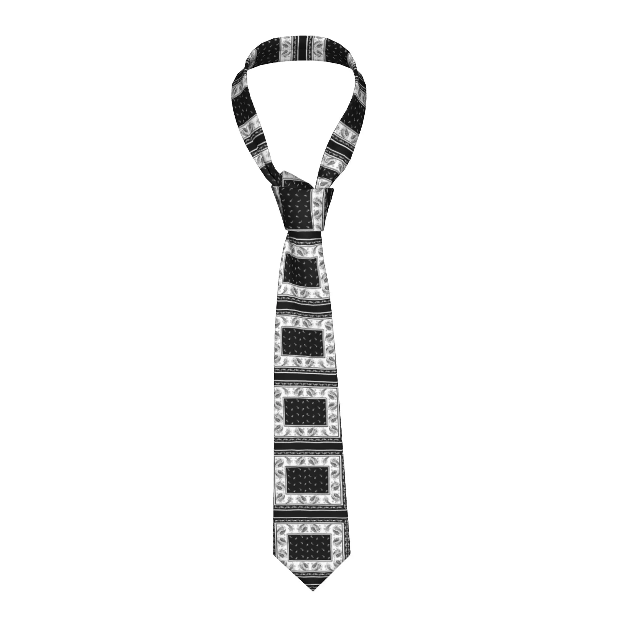 Custom Black and White Paisley Bandana Pattern Tie Men Formal Silk Bohemian Floral Style Neckties for Business