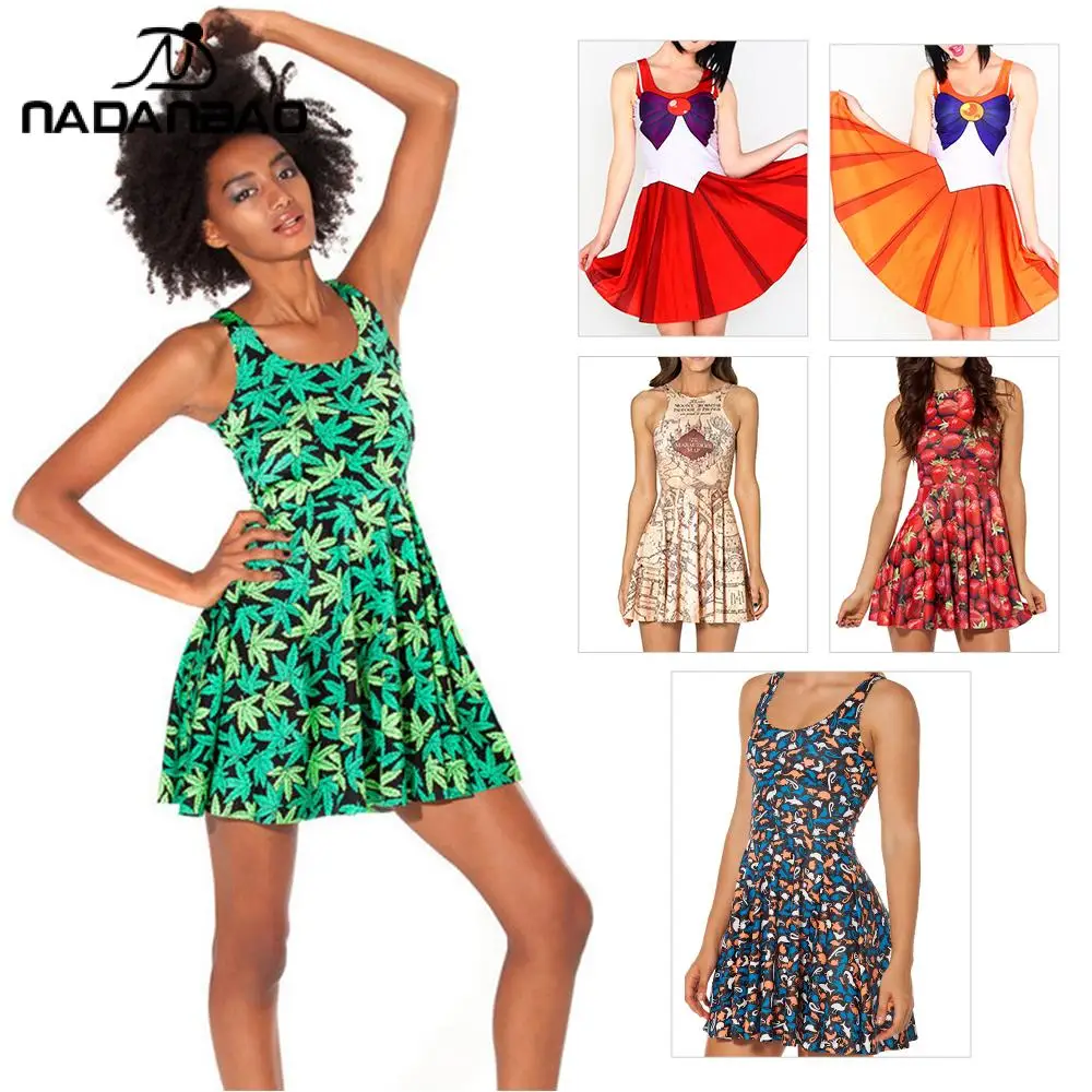 Nadanbao Beach Dress Women Summer Sexy Floral Dress Sleeveless Party Evening Dresses Hem Camisole