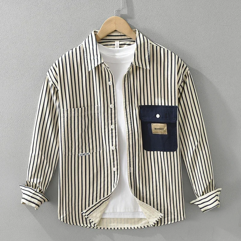 2024 Herfst Nieuwe Gestreepte Overhemden Met Lange Mouwen Voor Heren Puur Katoenen Turn-Down Kraag Casual Fashion Shirts Losse Herenkleding