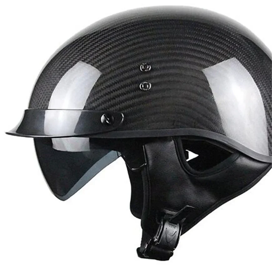 

Vintage Carbon Fiber Half Helmet Matte Black Open Face Motorcycle Helmet for Street Bike Touring Cruiser Scooter Size L