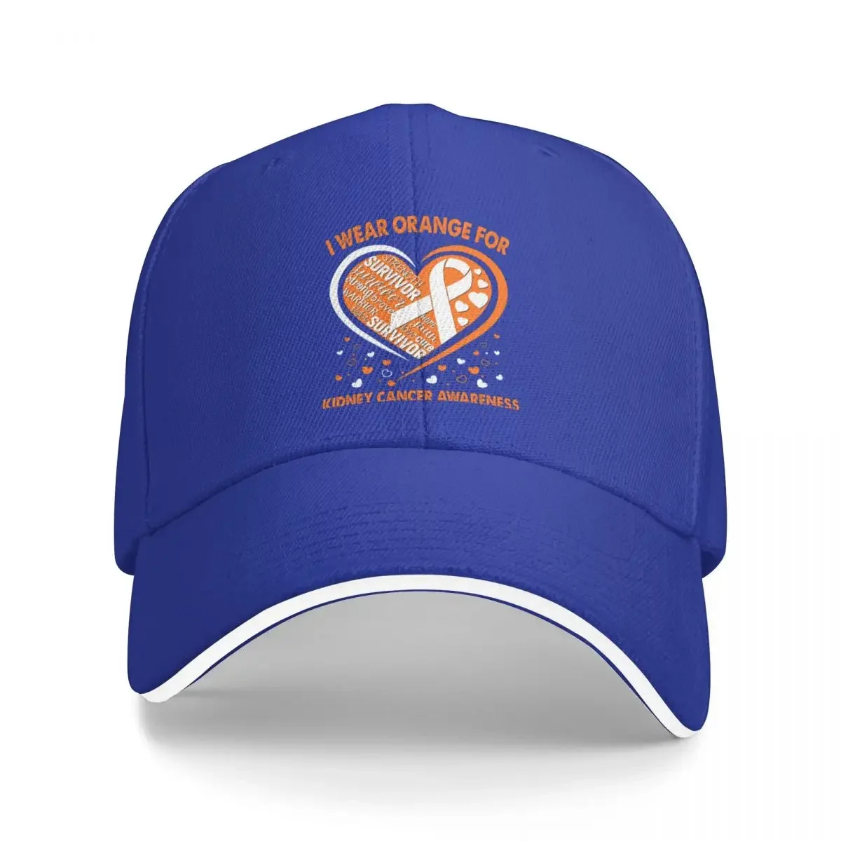 I Wear Orange For Kidney Cancer Survivor Heart Ribbon Baseball Cap Ball Cap Hats Wild Ball Hat Men'S Cap Women'S