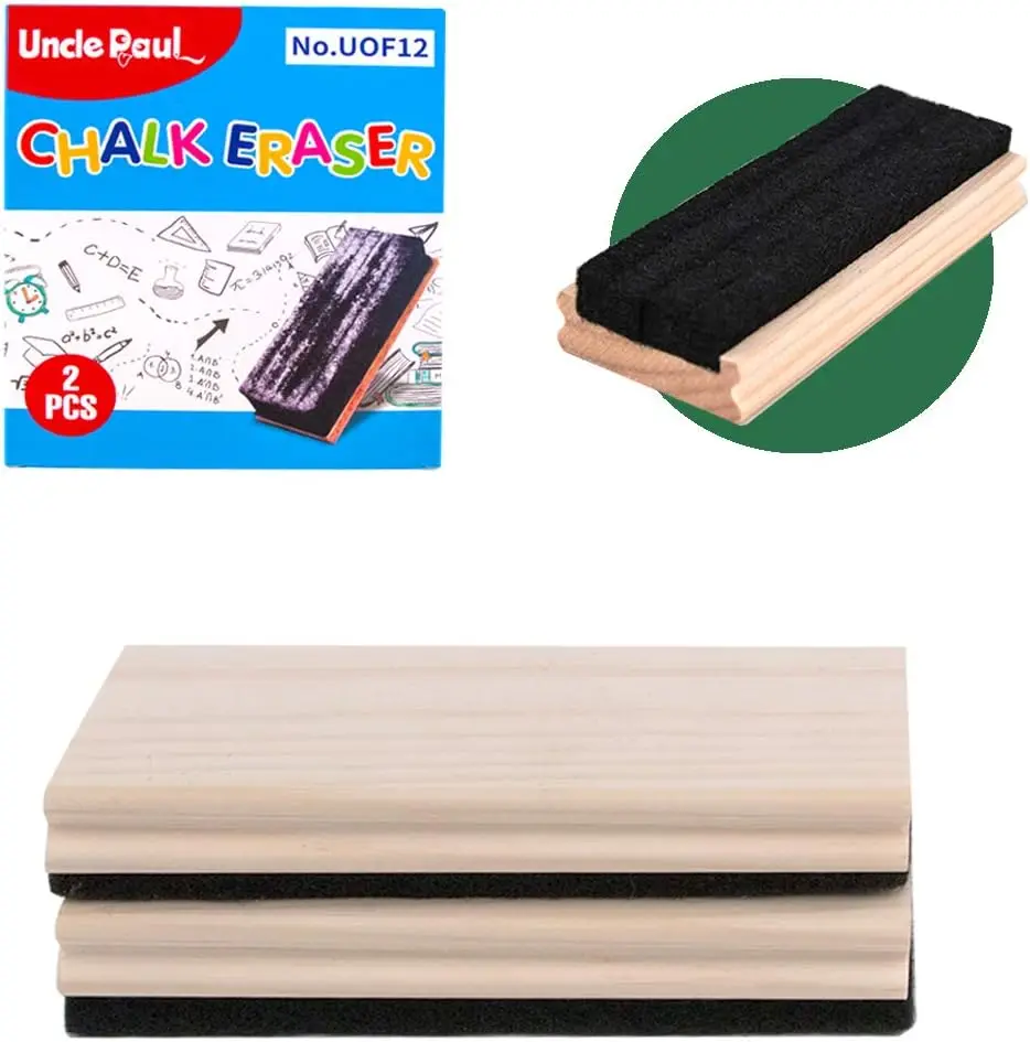 

2 Pcs Pine Wood Felt Chalkboard Eraser - Cleaner Duster for Blackboard Whiteboard, School Office Supply, DIY Gift