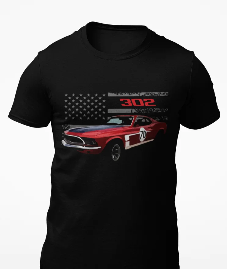 Mustang 302 Classic Muscle car Short-Sleeve T-Shirt New 100% Cotton Short Sleeve O-Neck Harajuku Casual Mens T-shirt Streetwear