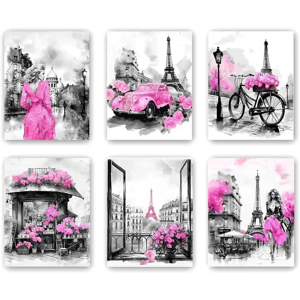 

Diy Diamond Painting Pink Paris Art Diamond Personalized Fashion Girls Bathroom Mosaic Diamond Embroidery Art Picture Decoration