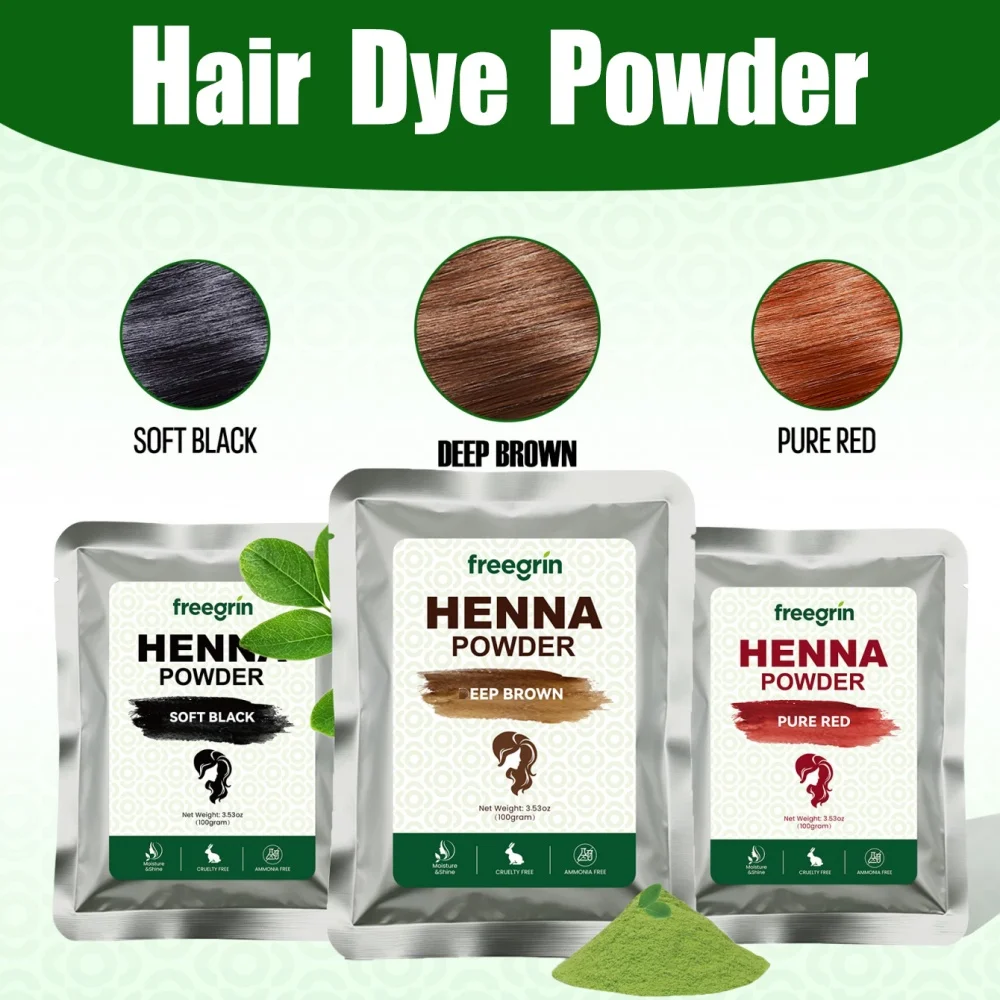 Tinte natural para el cabello en polvo FREEGRIN, tinte orgánico fácil de lavar, para teñir cejas, barbas y cabello, tiza temporal para colorear el cabello.