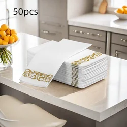 50Pcs Gold/RoseGold Disposable Elegant Hand Towels Napkins Table Paper Tissue Vintage Towel White Birthday Parties Wedding Party