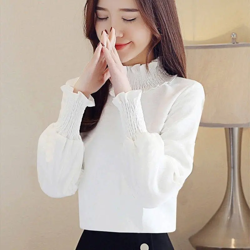 Lente Herfst Vrouwen Kleding Nieuwe Lange Mouw Effen Geplooide Eenvoud Office Tops All-Match Elegante Losse T-shirts Mode Koreaanse