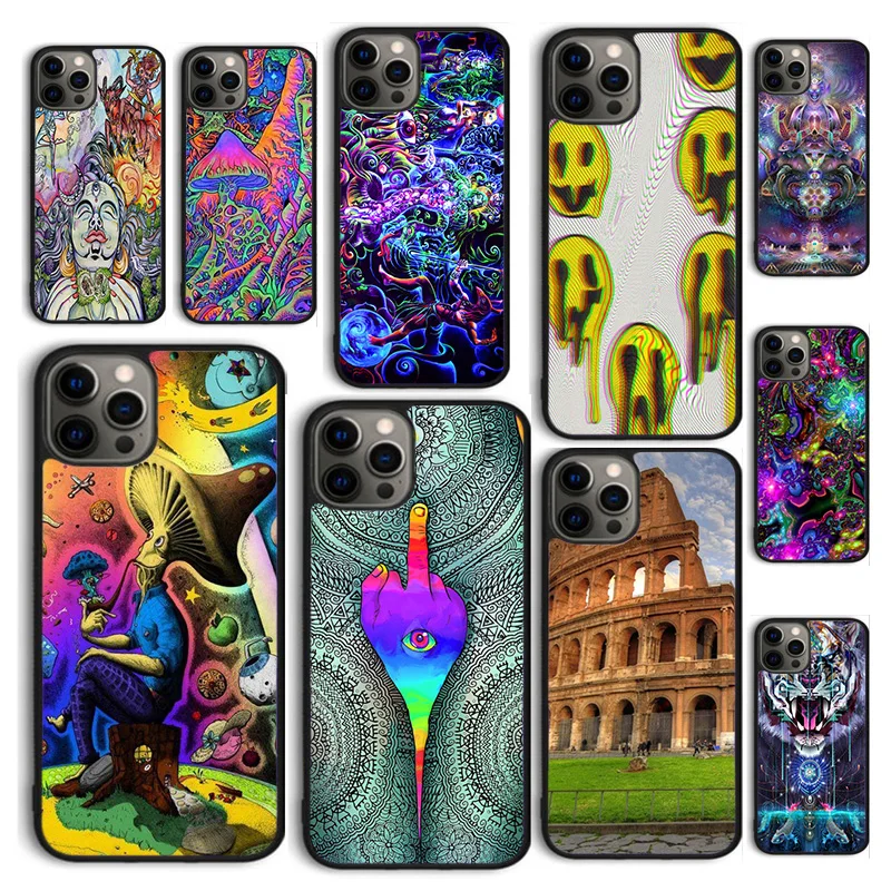 Autumu Colourful Psychedelic Trippy Art Funny Phone Case Cover for iPhone 16 15 12 mini 11 13 14 Pro Max SE2020 6 7 8 Plus