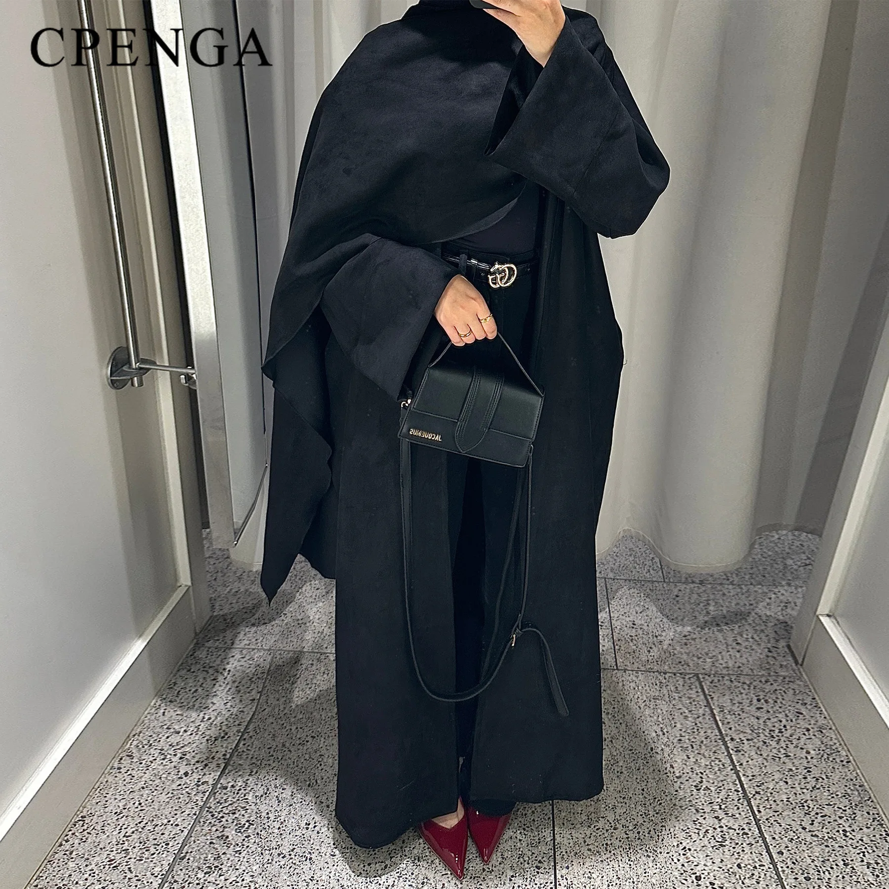 Elegant Dubai Modest Abaya Dress with Attached Cape Eid Arabic Women Muslim Cardigan Winter Islamic Travel Outfit Turkey Kaftan