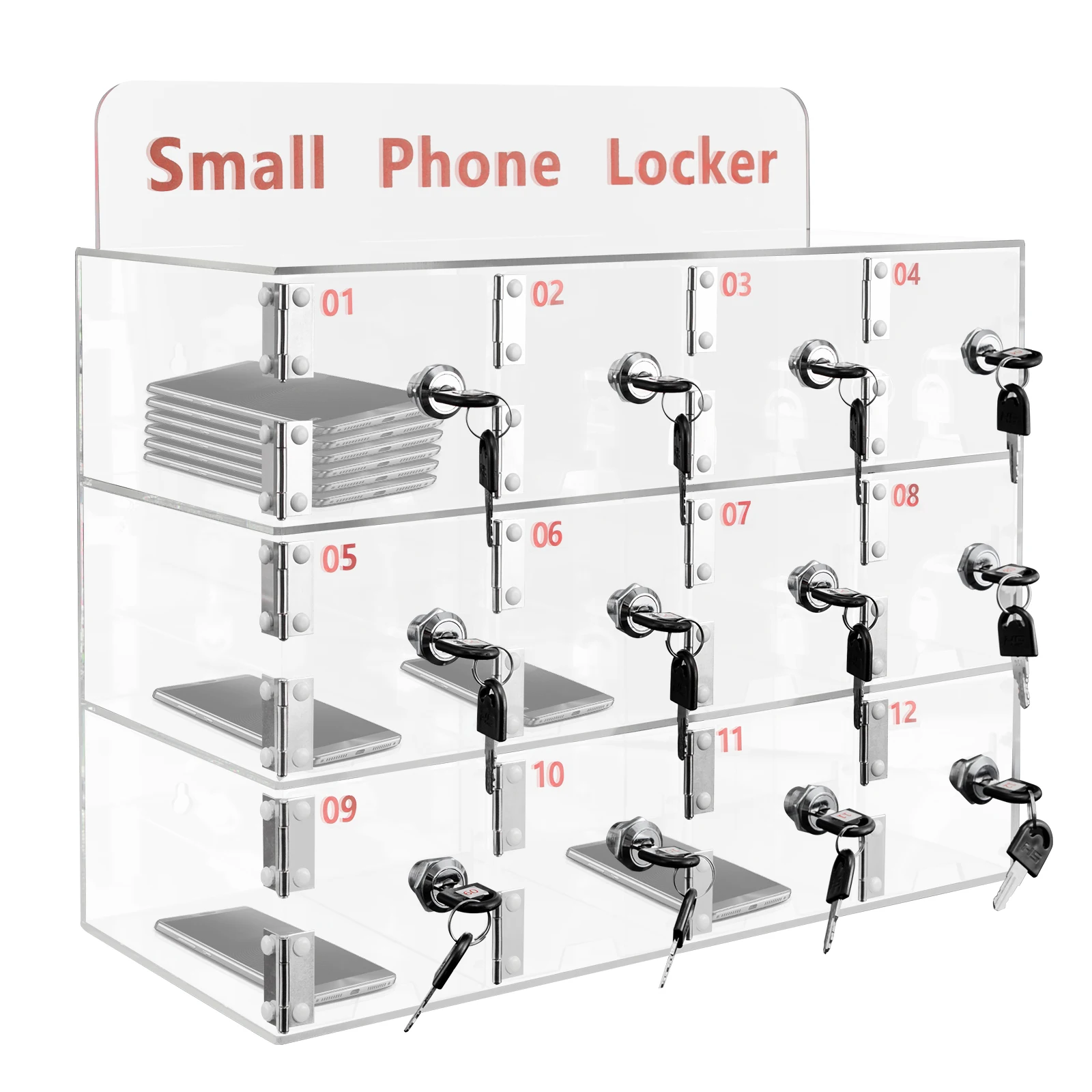 Cell Phone Lockers for Employees 12 Slots Classroom Phone Pocket Chart Storage Organizer Box Office with Charging Port Acrylic