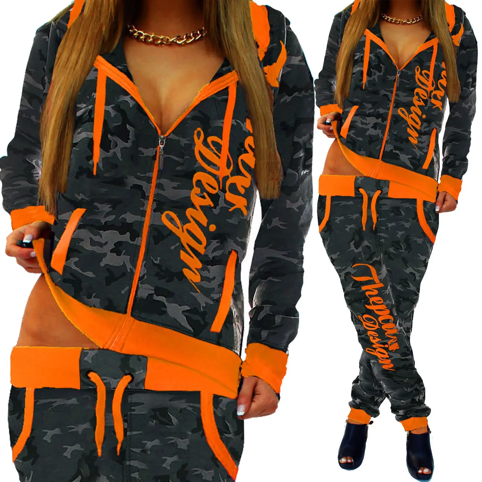 ZOGAA printemps nouveau 2 pièces ensemble femmes mode vêtements femmes 2019 décontracté camouflage style de rue sweats pour femmes Plus S-3XL