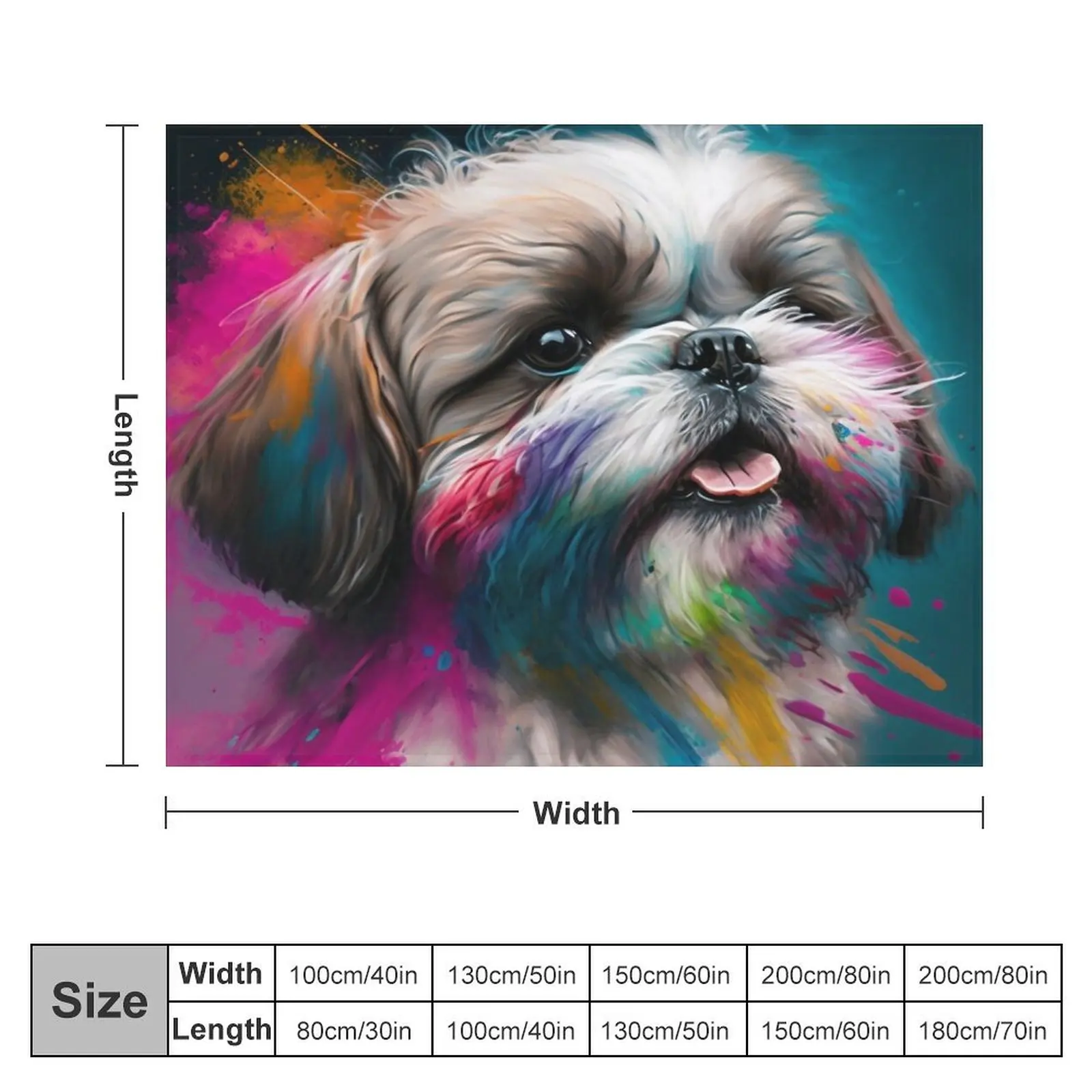 Shih Tzu Synesthetic Splash Painting Artwork Throw Blanket manga Designers Blankets