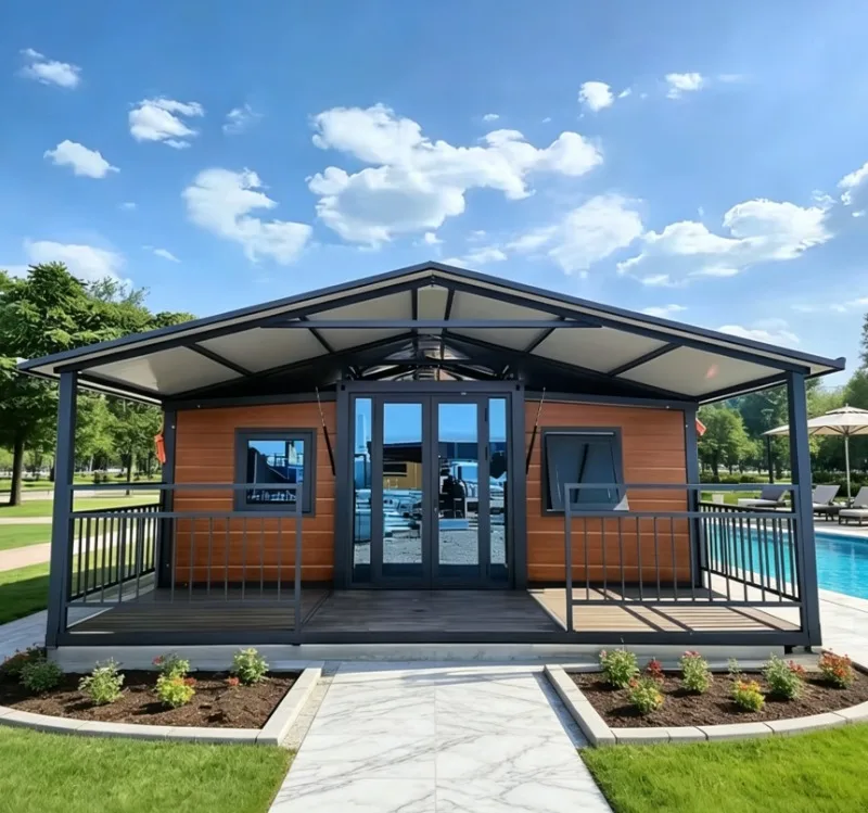 Portable Prefab Container Foldable Expandable House With Bi Fold Glass Doors   Open View Modular Villa Indoor Outdoor Living