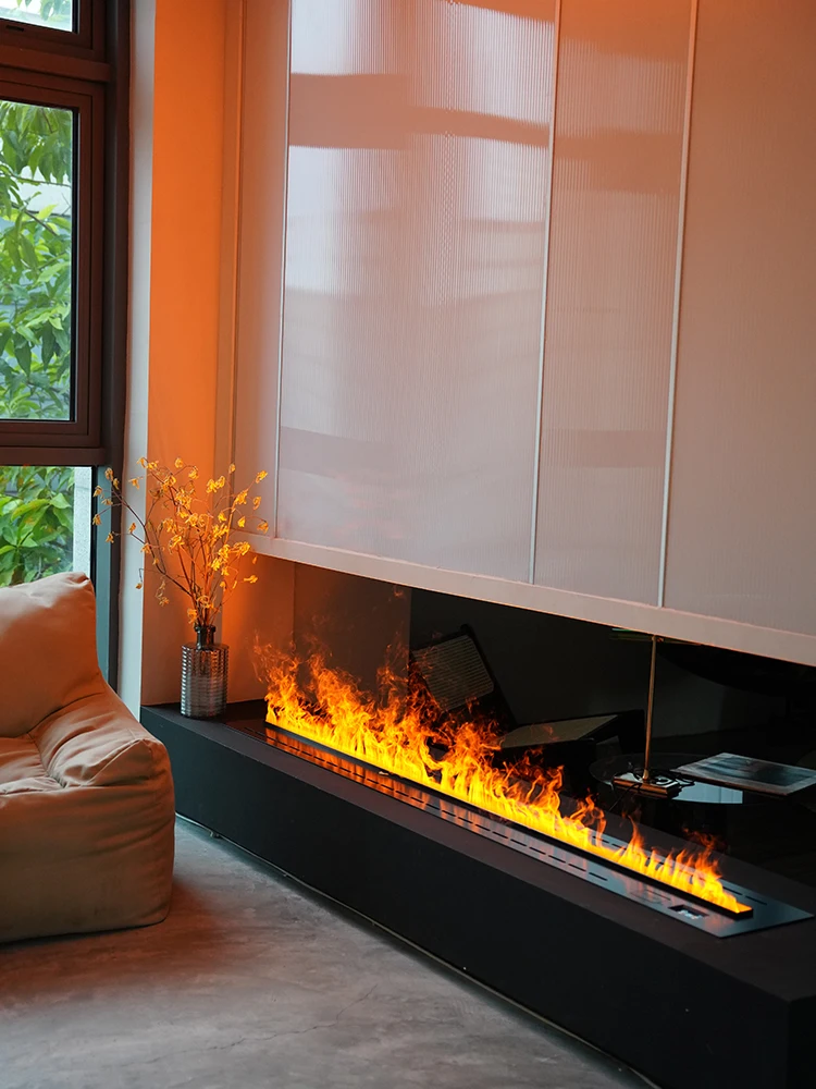 3d atomized fireplace, firelight, decorative cabinet, simulated flame, embedded electronic heater, background wall