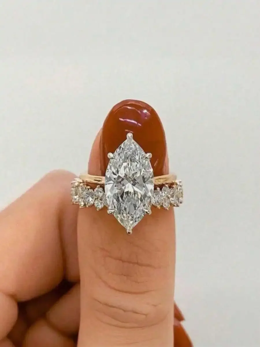 2 Pcs Marquise Engagement Ring Set Eternity CZ Wedding Band Ring For Women Valentines Day Jewelry Gifts