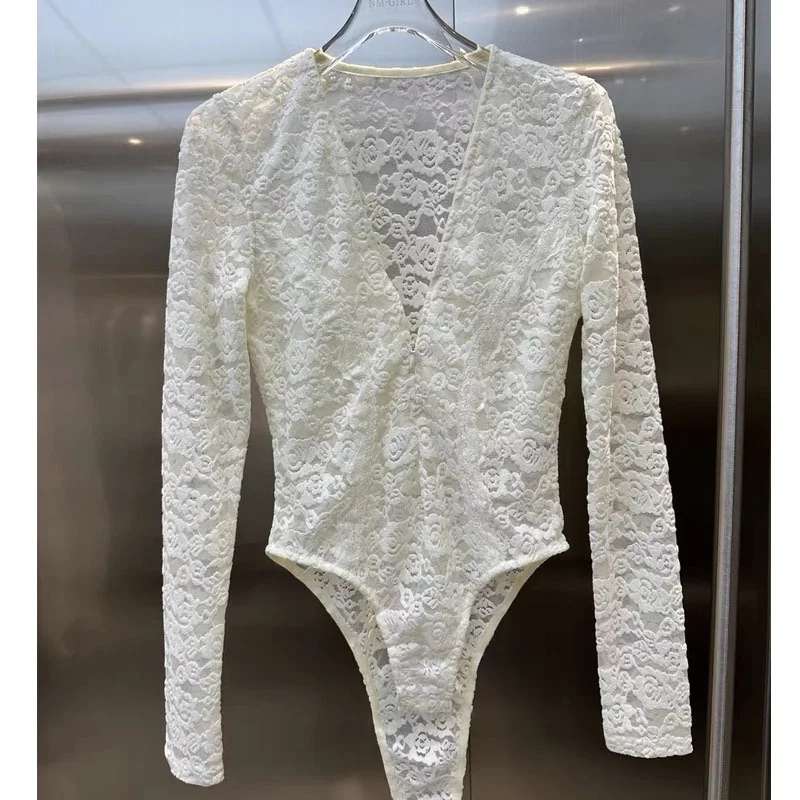레트로 레이스 스플라이스 V넥 슬림핏 롱 슬리브 티셔츠 원피스 여성용 가을 겨울 신상 출퇴근룩 한국 스타일 순수한...