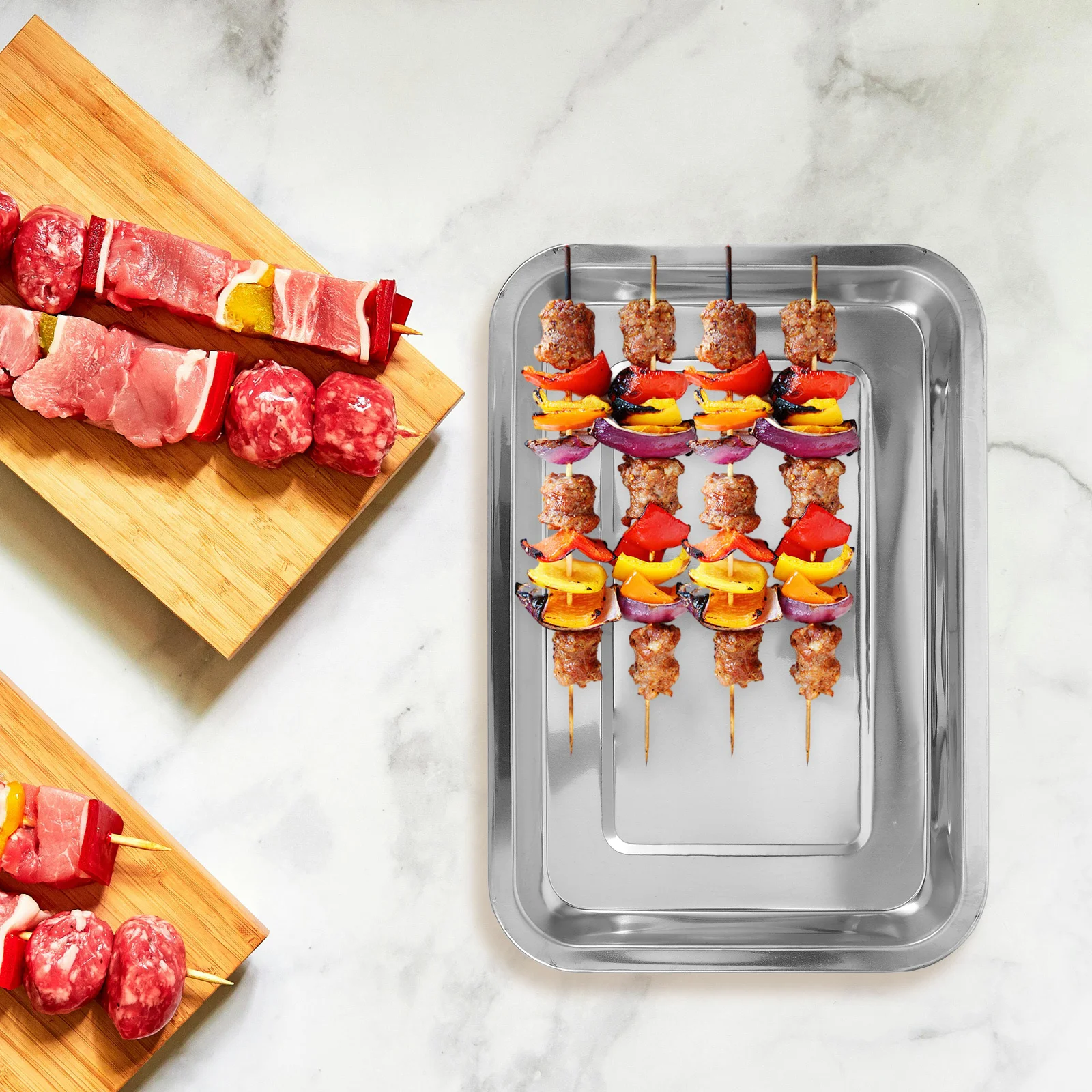 

Stainless Steel Food Tray Smooth Rimless Design Super Mirror Finish Easy Clean Oven Pan Baking Cookie Sheet Serving Dish