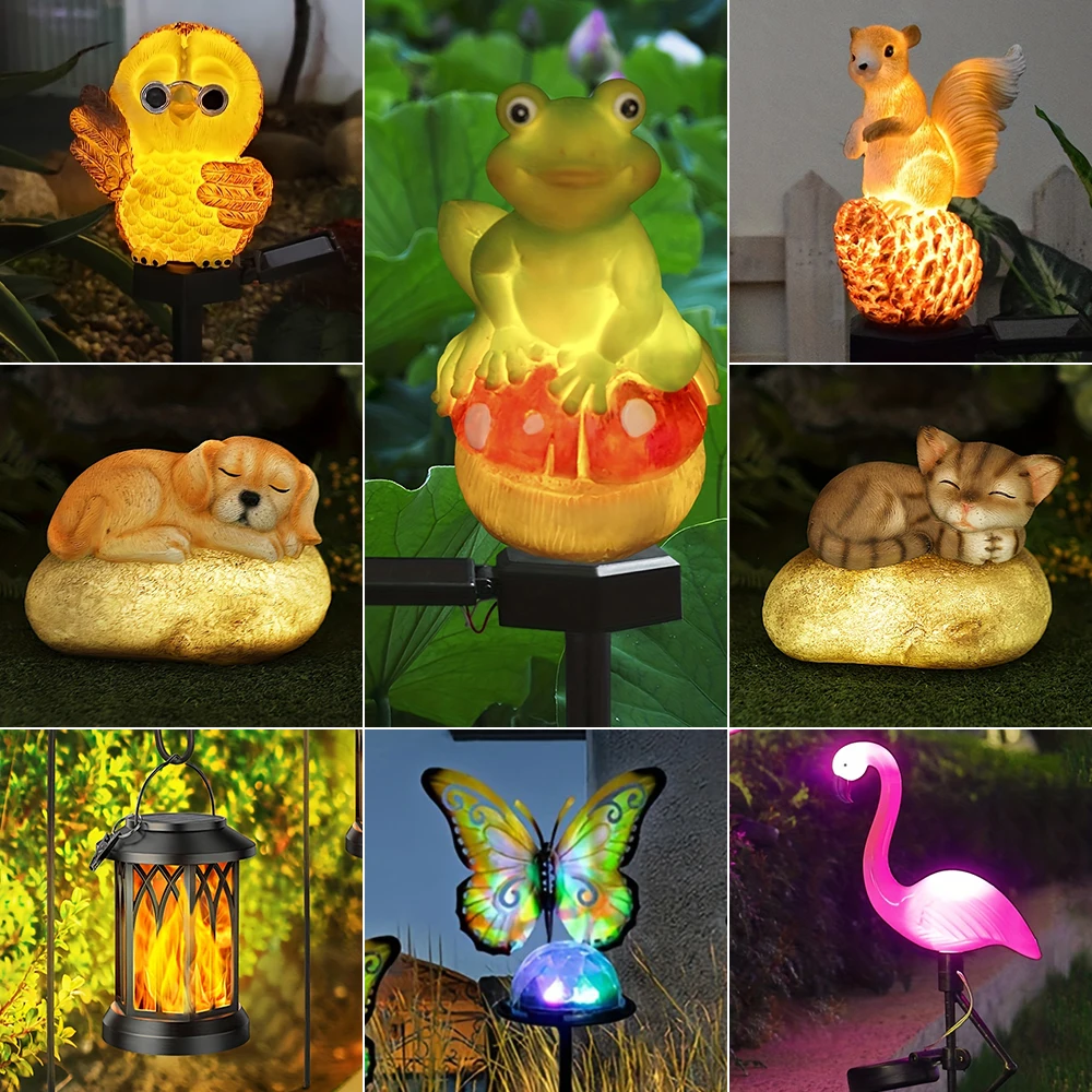 

Solar Light Waterproof Garden Outdoor Solar Powered Animal Led Lamp Owl Frog Butterfly Dog Cat Flamingo Yard Decoration Lights