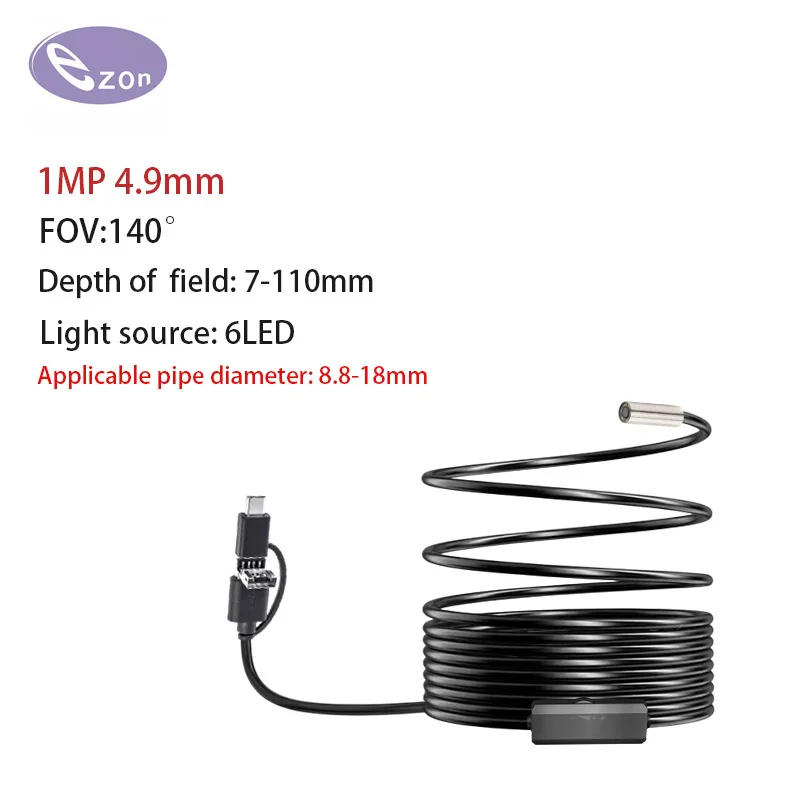 4.9mm Endoscope automobile Boroscope dispositif d'inspection caméra pour téléphone intelligent Android Type C voitures mobiles