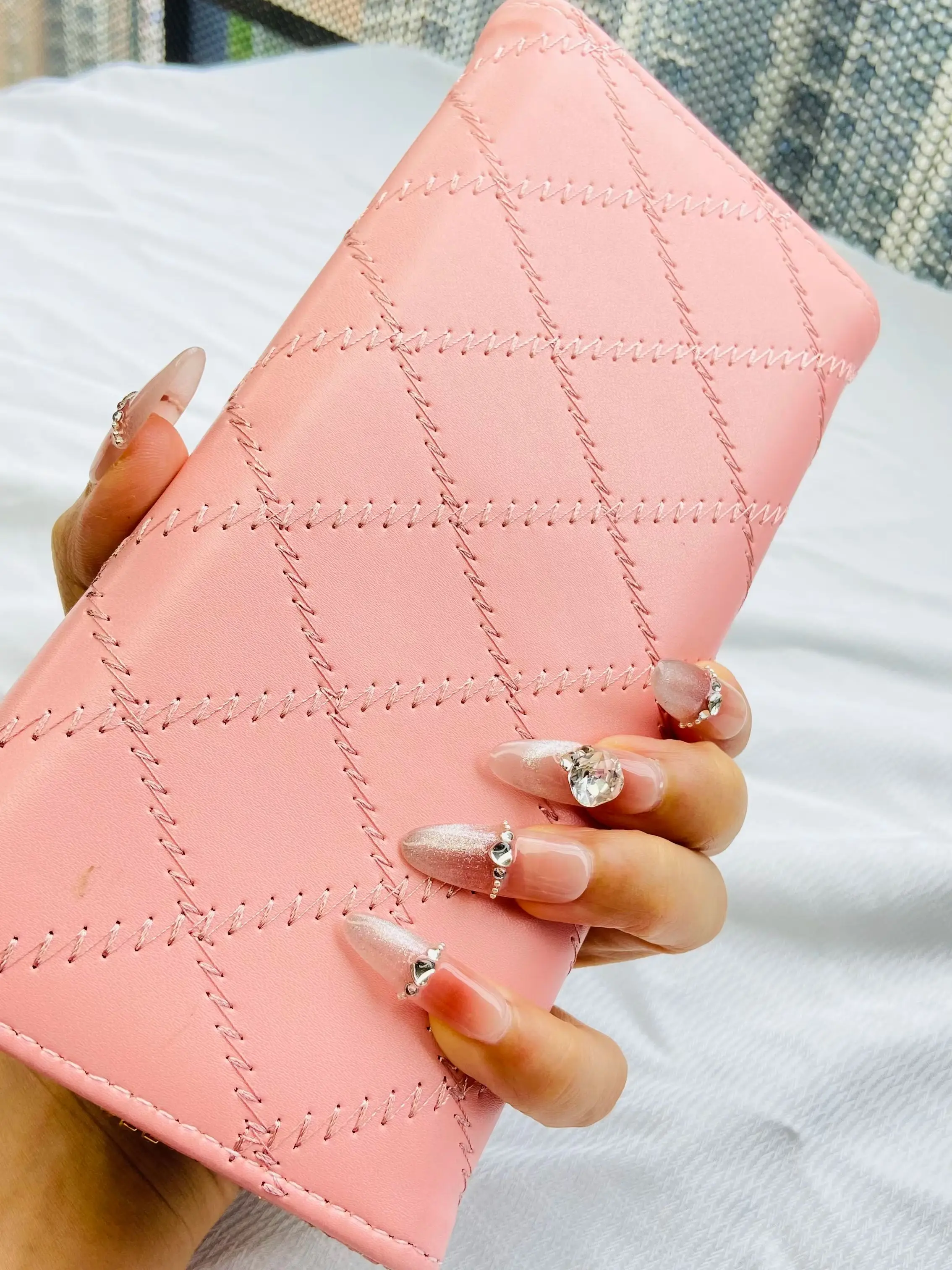 New Cross-Border Pu Handmade Rhinestone Women's Long Wallet, Pink Luxury Evening Clutch, Multi-Card Slot Zipper Coin Purse, High-End Rhinestone Clutch Bag, 19cm Red Carpet Party European and American Style Bridal Bag, Multifunctional Large-Capacity Phone Bag, Gift