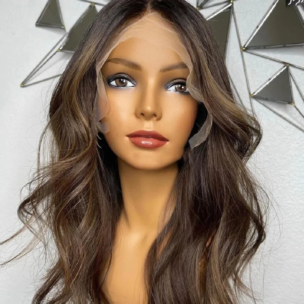 

Бесклеевой длинный 26-дюймовый Ombre Коричневый Объемная волна 5x5 Шелковая основа Еврейский парик из человеческих волос с детскими волосами HD Кружева Европейские волосы Предварительно выщипанные