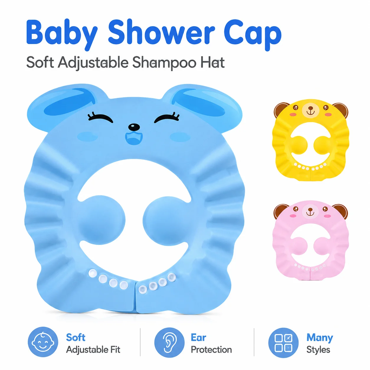 Baby Shower Cap Adjustable Kids Shampoo Hat, Soft Hair Wash Visor Ear Protection Bath Head Cover