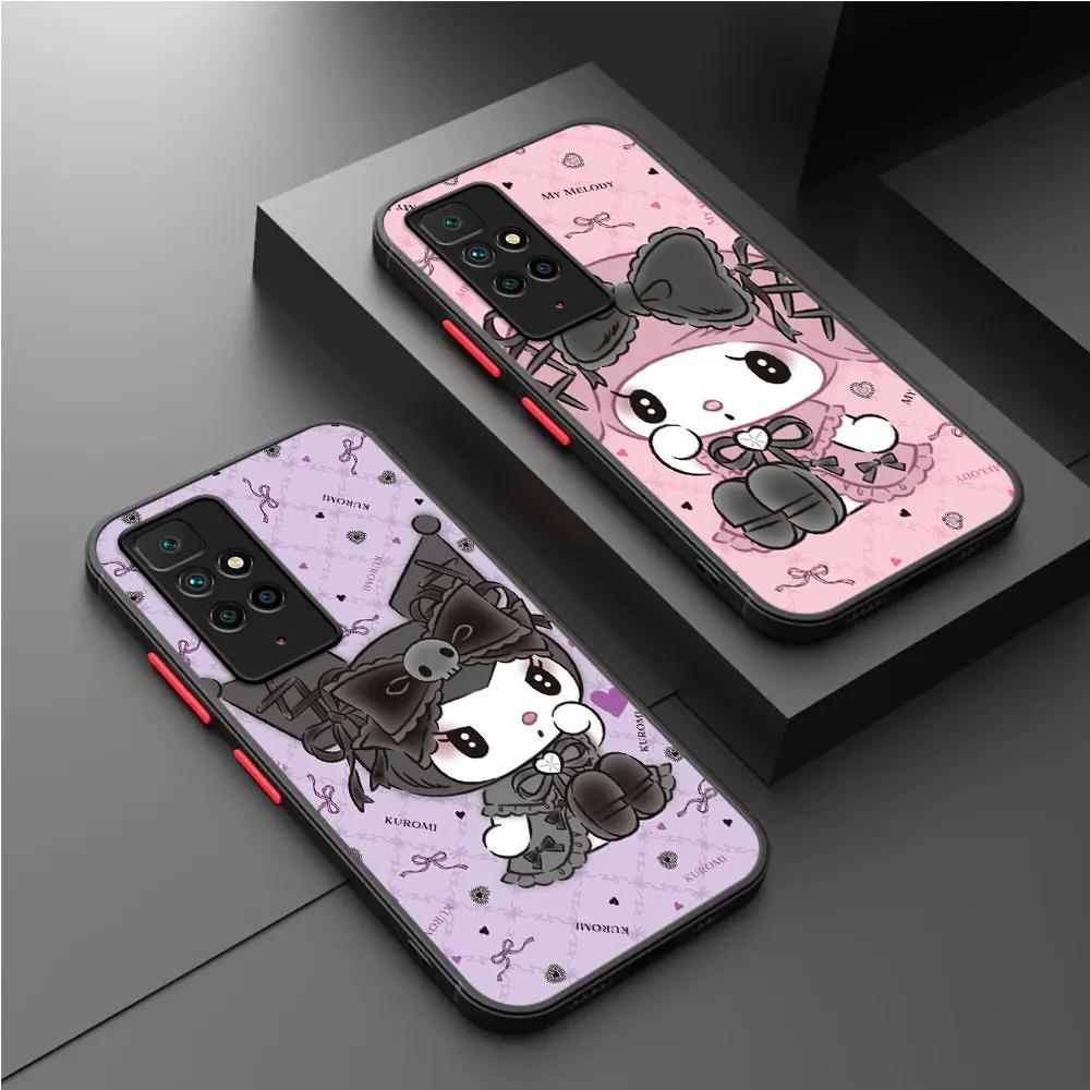 Matowy pokrowiec na telefon Xiaomi Redmi Note 11 Pro Plus 10 12 9S 12S K40 10C 9 9C 9A 11S 9i A1 Black Funda Anime Kuromi My Melody