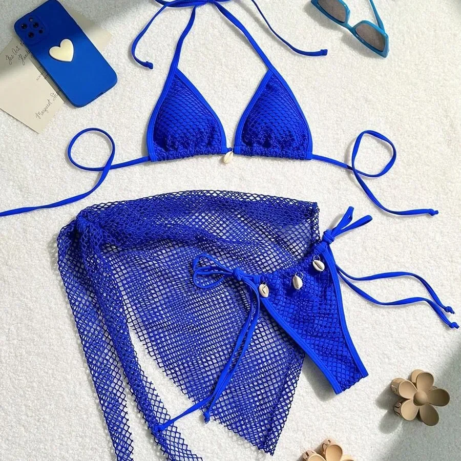 

Новый сексуальный треугольный бикини с эффектом пуш-ап, женский купальный костюм, купальник с боковой завязкой, купальник из трех предметов с сетчатым купальником, пляжная одежда