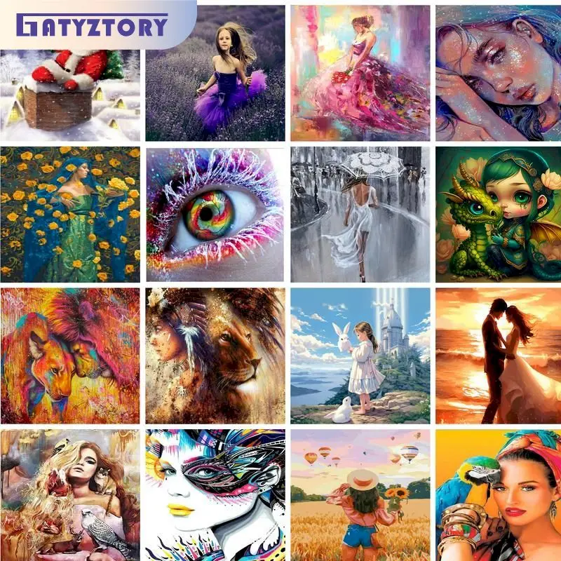 GATYZTORY Diy Painting By Numbers Kits Seaside Girls Handpainted Oil Painting On Canvas Diy Ideas Crafts For Home Decors