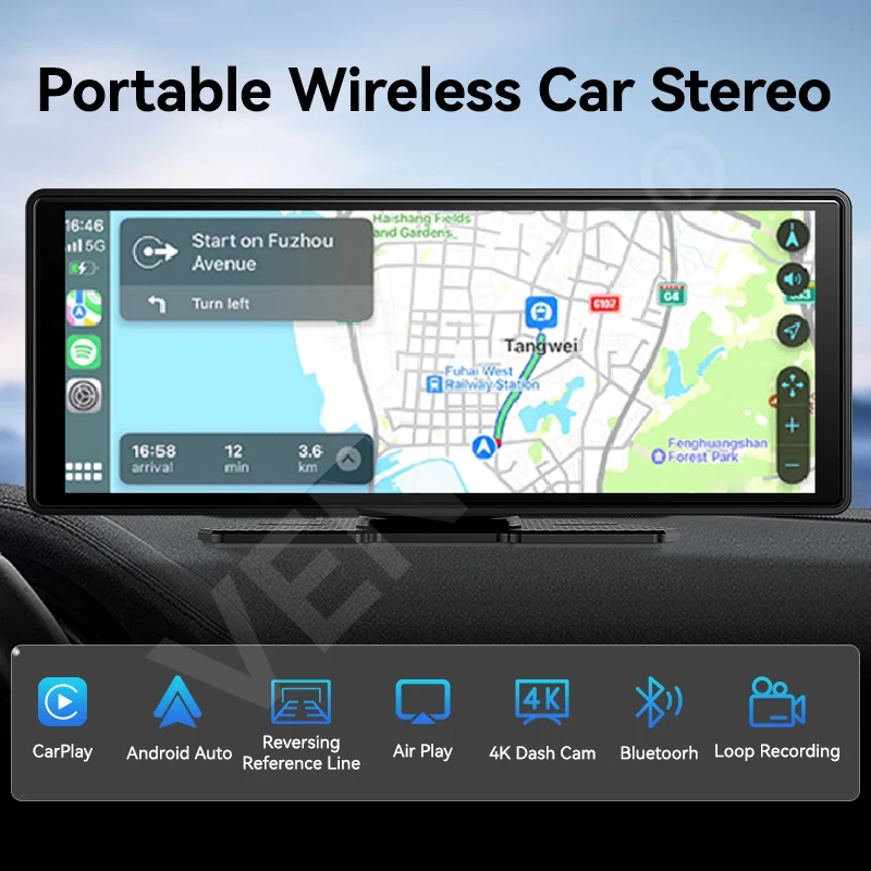 VENBES 10.26 بوصة راديو سيارة لاسلكي محمول Carplay وAndroid Auto Support شاشة مقسمة Mirrorlink Bluetooth
